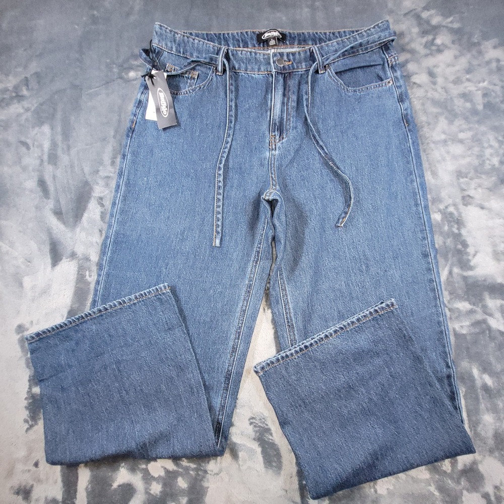 Buffalo Womens Wide Leg Belted‎ Jeans Dark Medium Blue Size 8 NEW